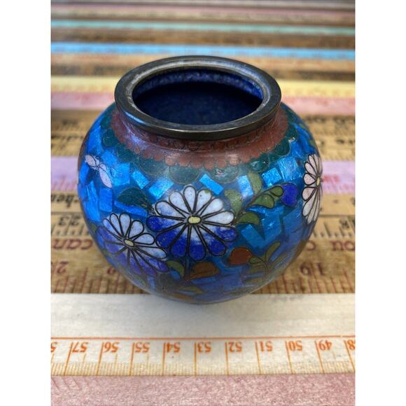 Japanese CLOISONNE Enamel on Bronze Vase & Ginger Jar Period Floral - Picture 12 of 15